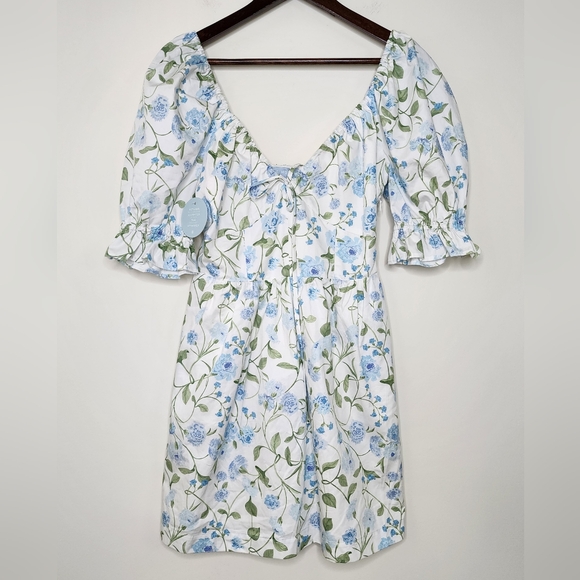 Hill House Ophelia Floral Puff Sleeve Mini Dress Small Cottagecore Picnic Boho - Picture 3 of 16